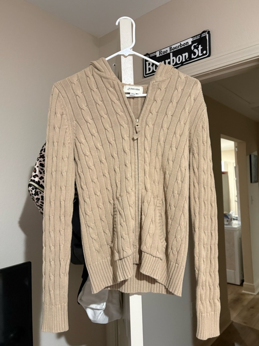 St. John's Bay Cable-Knit Zip Hoodie in Beige